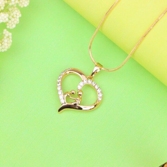 "Rose Gold Mother & Child Heart Pendant with Sparkling Stones, XPPT1312 - Picture 4 of 13